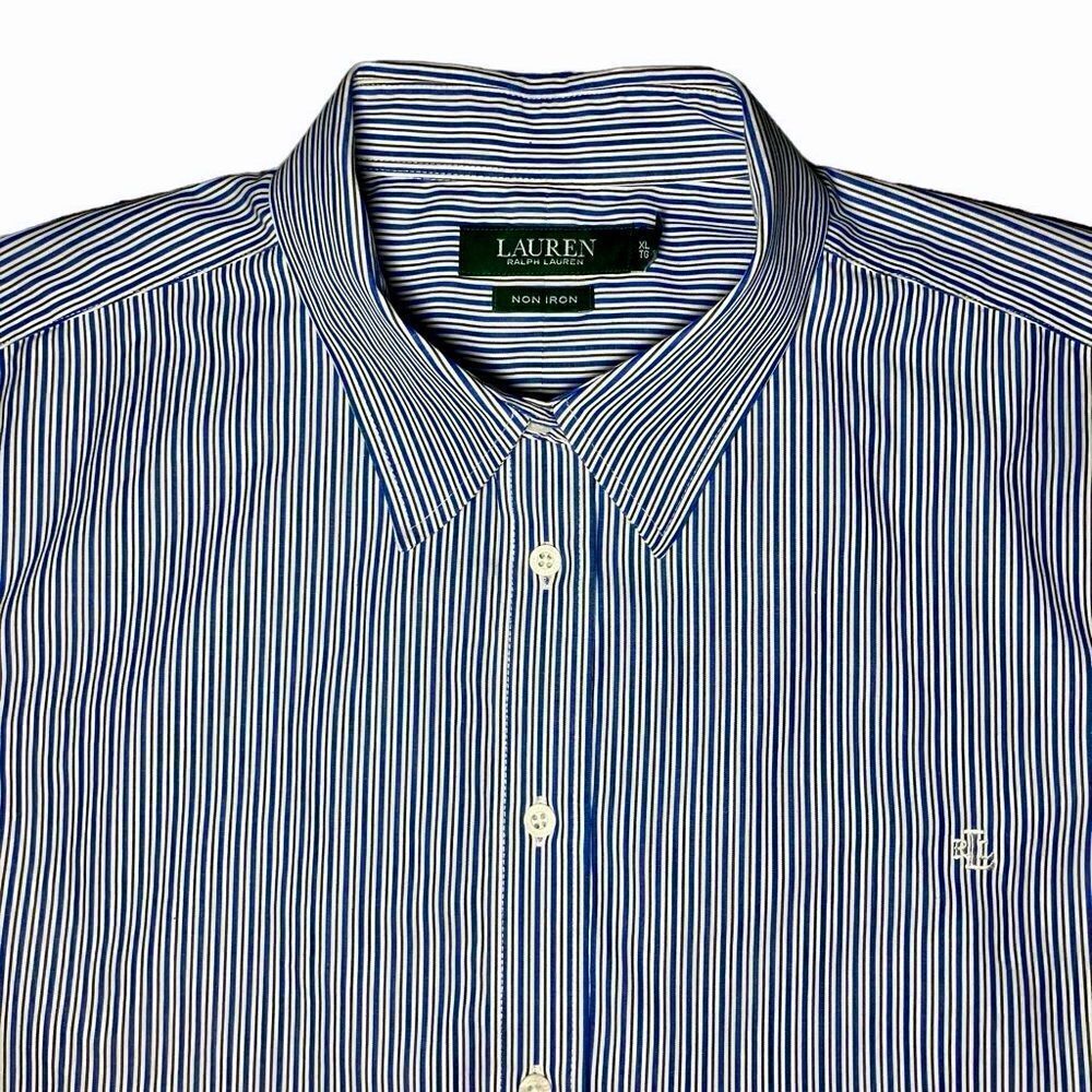 Lauren Ralph Lauren Non Iron Slim Fit Striped Dress Shirt in White/Blue Men’s XL